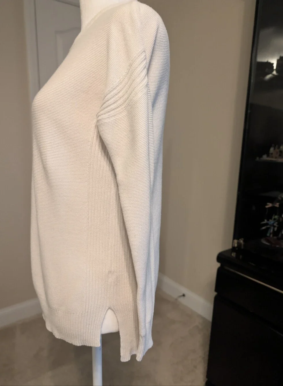 J. Crew Women's Crewneck Sweater in Cream with Horizontal Texture at The Sides